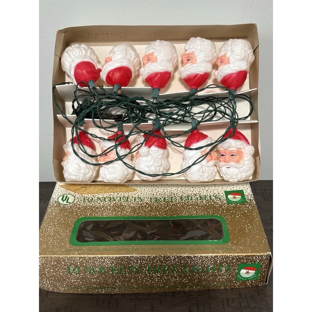 Santa's World 10 Blow Mold Vintage Novelty Tree Lights Tested Works In Box